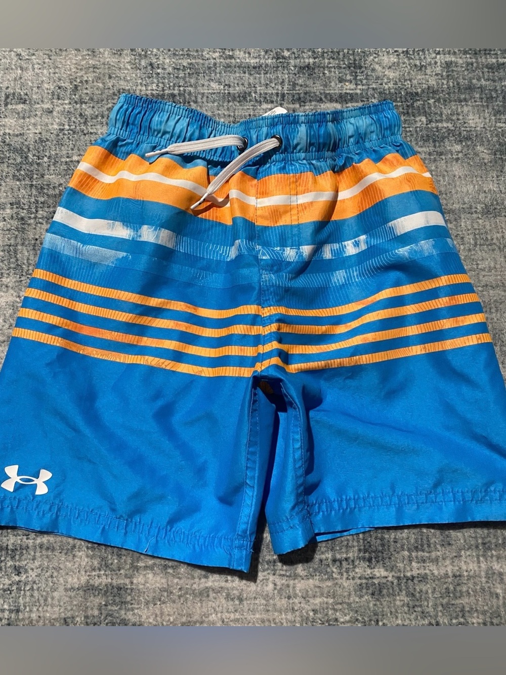 Under Armour Boys' Blue & Orange Striped Swim Shorts size medium